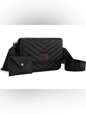 Wrangler Black Quilted Crossbody Bag with Adjustable Strap